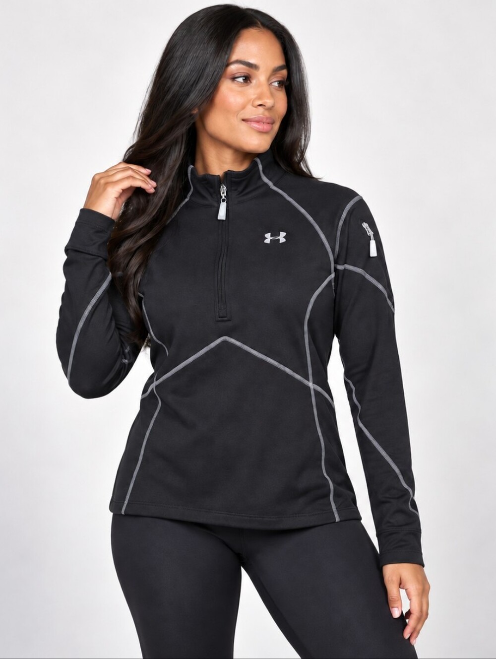 Under Armour Women’s Black Quarter Zip Pullover Contrast Stitching Size Medium